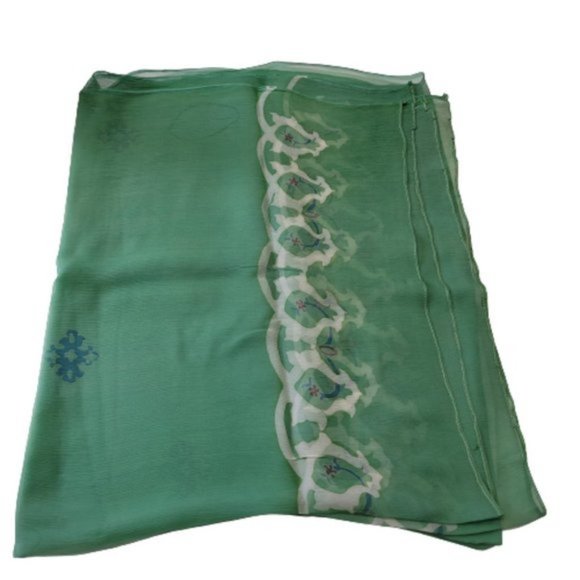 Green Silk Chiffon Handpainted Batik Crinkle Scarf - New - Picture 4 of 6